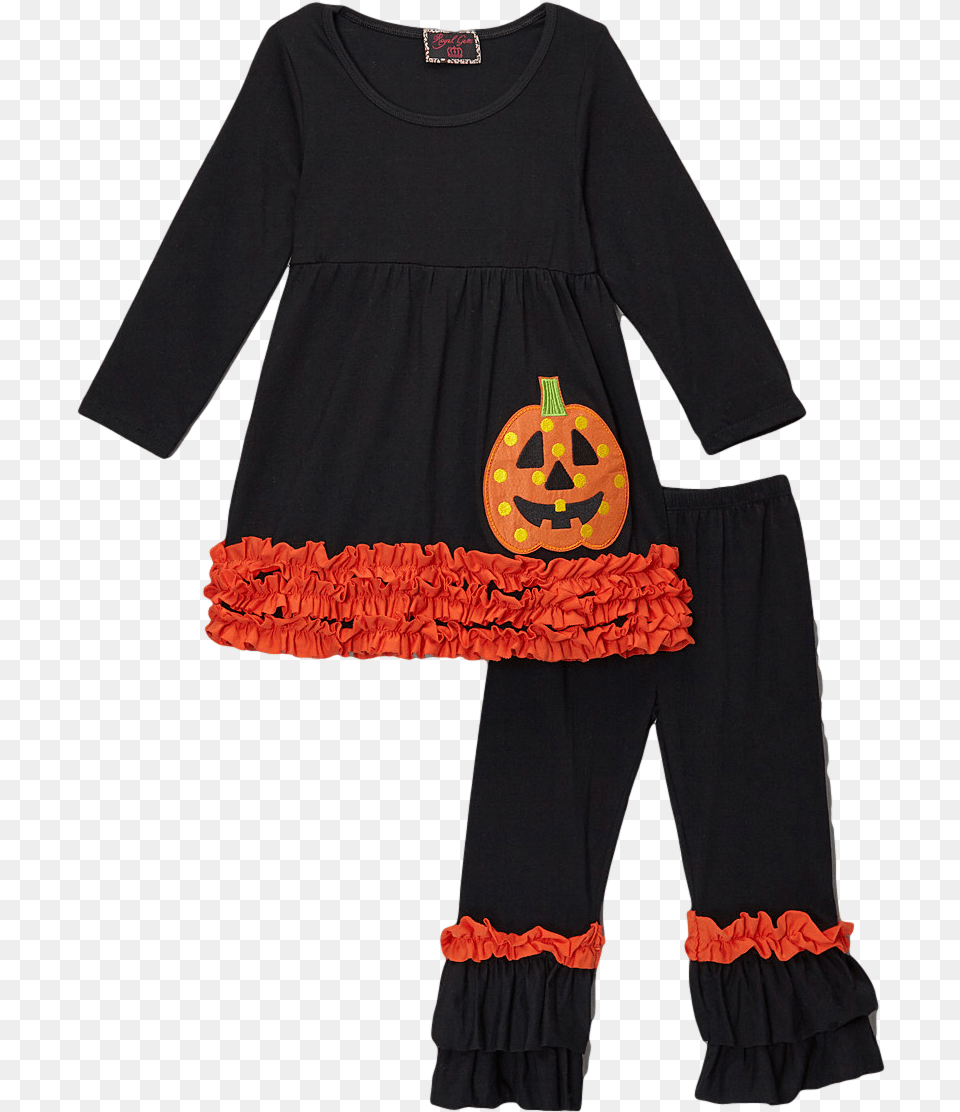 Black Amp Orange Ruffled Jack O Lantern Halloween Pant Top, Adult, Female, Person, Woman Free Transparent Png
