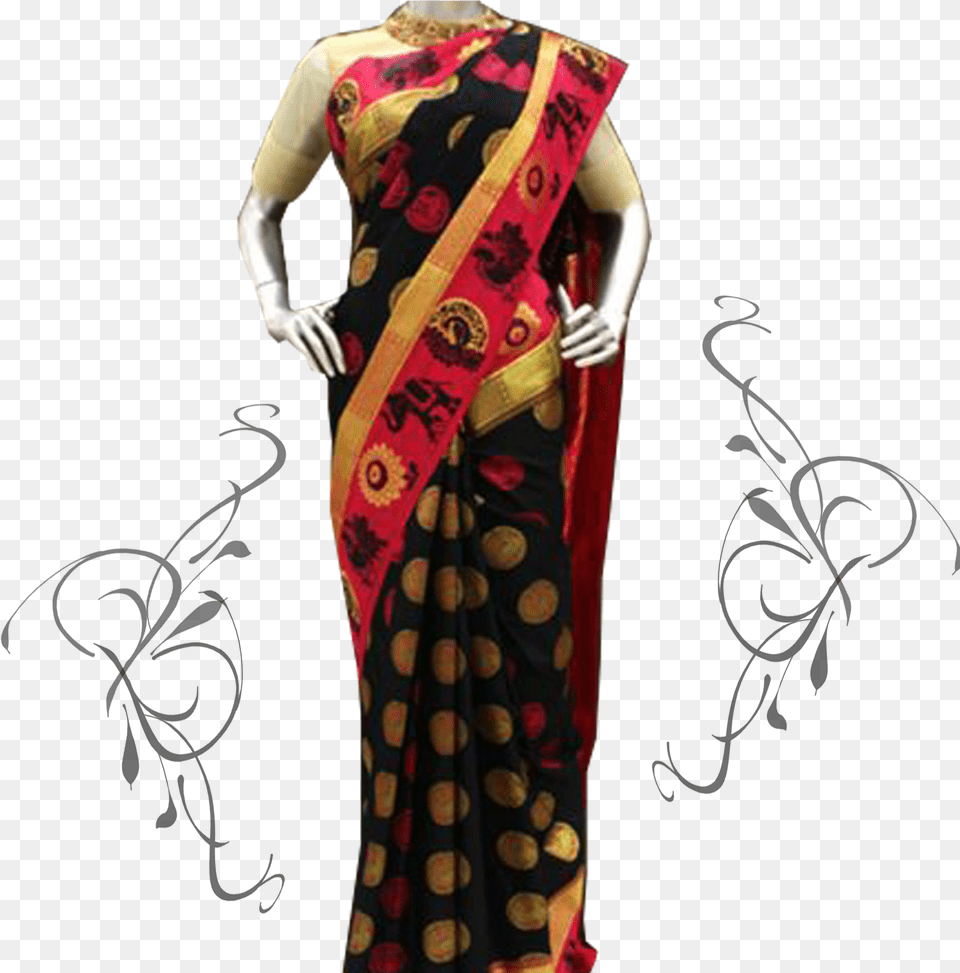 Black Amp Pink Dual Colour Art Silk Saree Silk, Clothing, Sari, Adult, Female Png Image