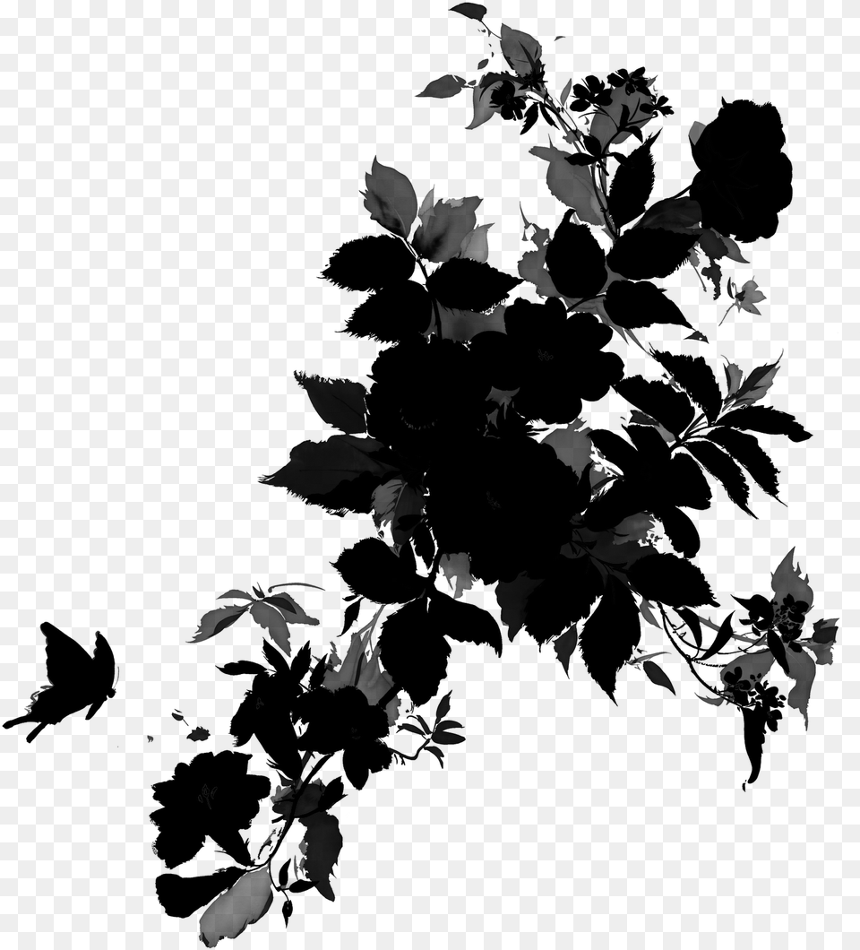 Black Amp White Floral Illustration Transparent Background, Gray Free Png Download