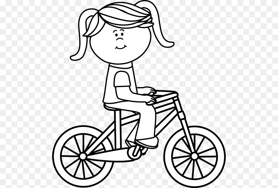 Black Amp White Girl Riding A Bicycle Clip Art Ride A Bike Colouring, Machine, Wheel, Transportation, Tricycle Free Transparent Png