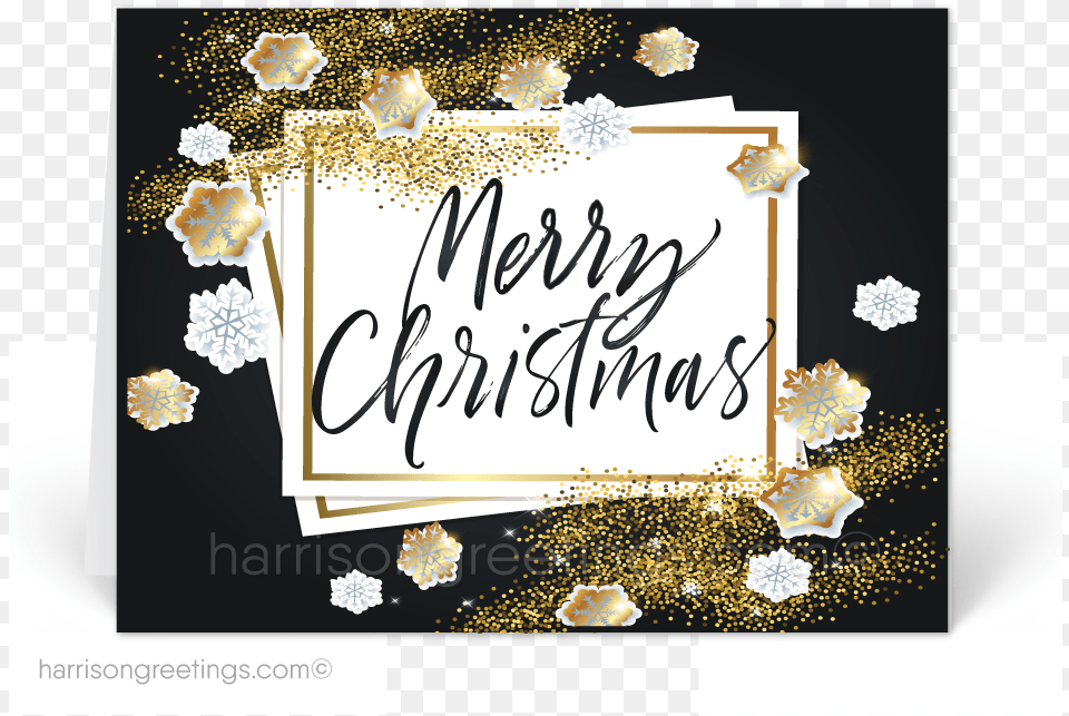 Black And Gold Glitter Merry Christmas Holiday Cards Greeting Card, Envelope, Greeting Card, Mail, Calligraphy Free Transparent Png