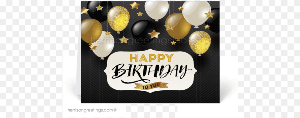 Black And Gold Happy Birthday Greeting Cards Greeting Card, Advertisement, Balloon Png Image