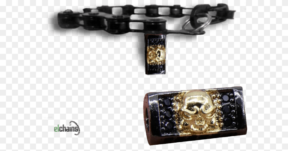 Black And Gold Pirate Ornament On A Bike Chain Bracelet Bracelet, Accessories, Firearm, Gun, Handgun Free Png