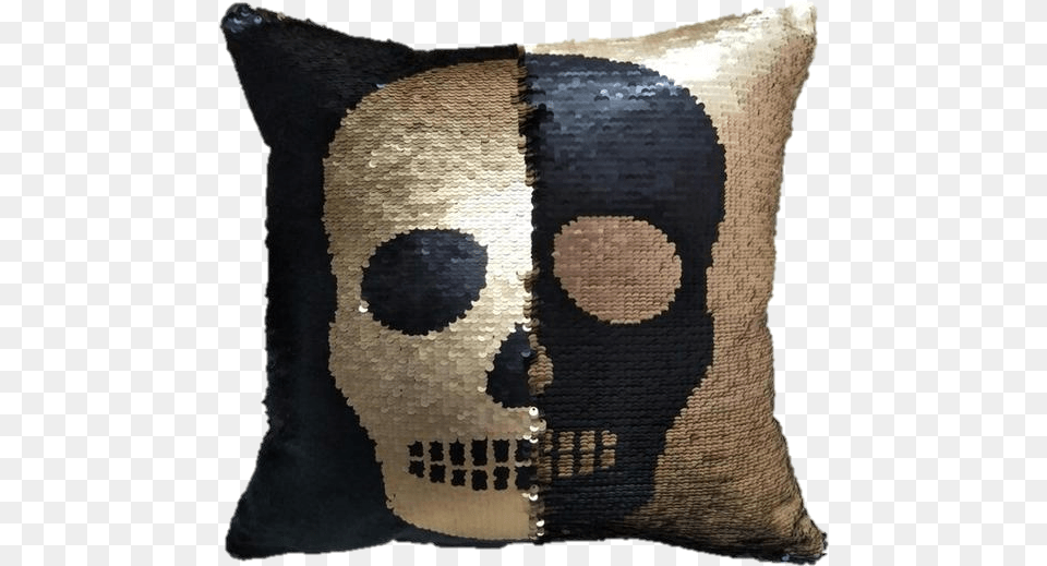 Black And Gold Skull Magic Sequins Throw Pillow Cushion Pillow, Home Decor, Adult, Bride, Female Free Png