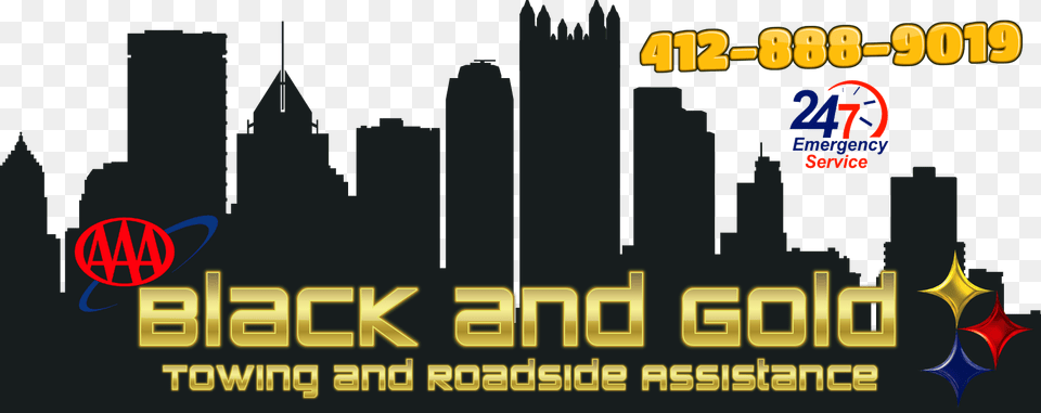 Black And Gold Towing Aaa Flatbed Service Skyline, Scoreboard, Logo Png Image