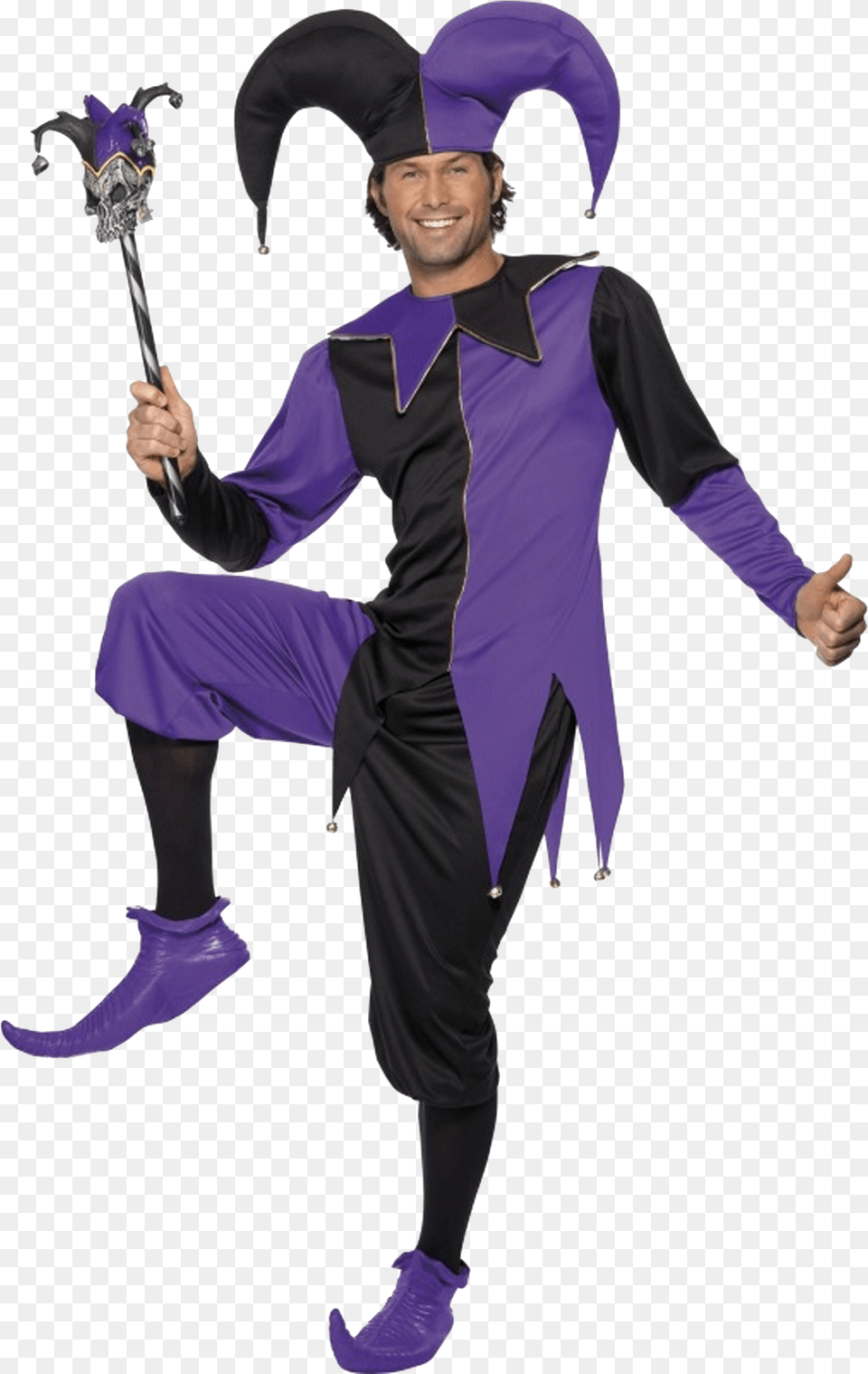 Black And Purple Jester Hat, Clothing, Costume, Person, Adult Png Image