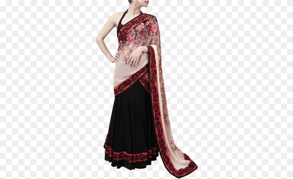 Black And Red Lehenga Saree Photo Shoot, Clothing, Dress, Formal Wear, Silk Free Png Download