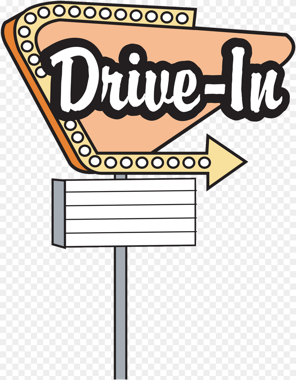 Black And White 50s Clipart Throwback Drive In Movie Theater Sign, Advertisement, Food, Sweets, Symbol Free Png