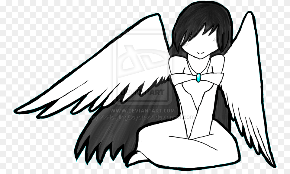 Black And White Anime Angel By Themidnightmage On Clipart Anime Angel Wings Easy, Person, Face, Head, Book Free Transparent Png