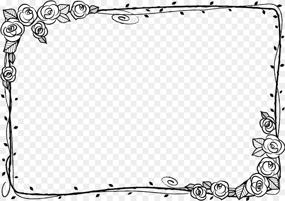 Black And White Beach Rose Adobe Illustrator Border Black And White, Art, Floral Design, Graphics, Pattern Png