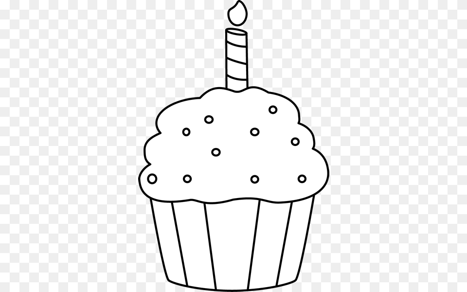 Black And White Birthday Cupcake Clip Art, Cake, Cream, Dessert, Food Free Png Download