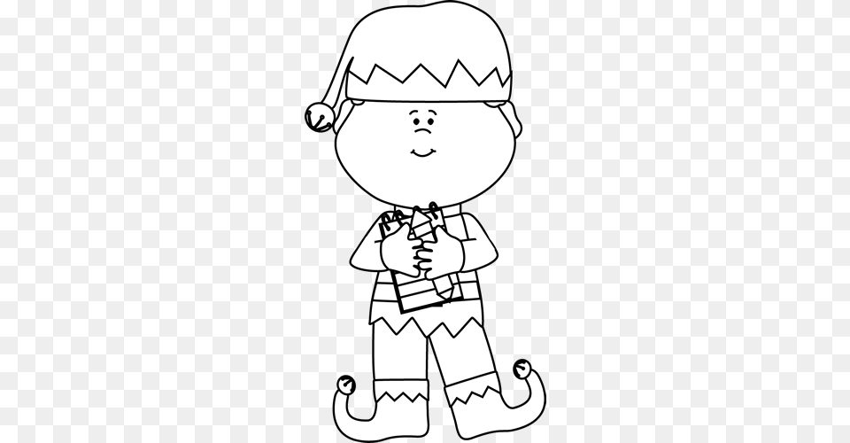 Black And White Black And White Boy Christmas Elf Christmas Elf Clipart Black And White, Baby, Person, Clothing, Hat Free Png