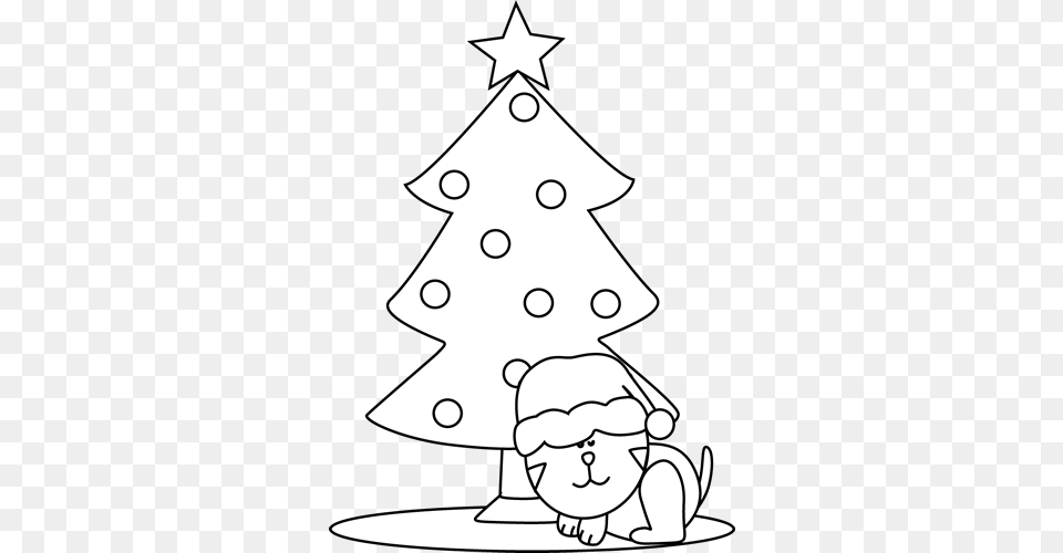 Black And White Black And White Cat Sleeping Under Christmas Tree, Face, Head, Person, Christmas Decorations Free Png