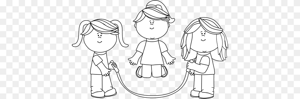 Black And White Black And White Girls Jumping Rope Clip Art, Baby, Person, Drawing, Face Png Image