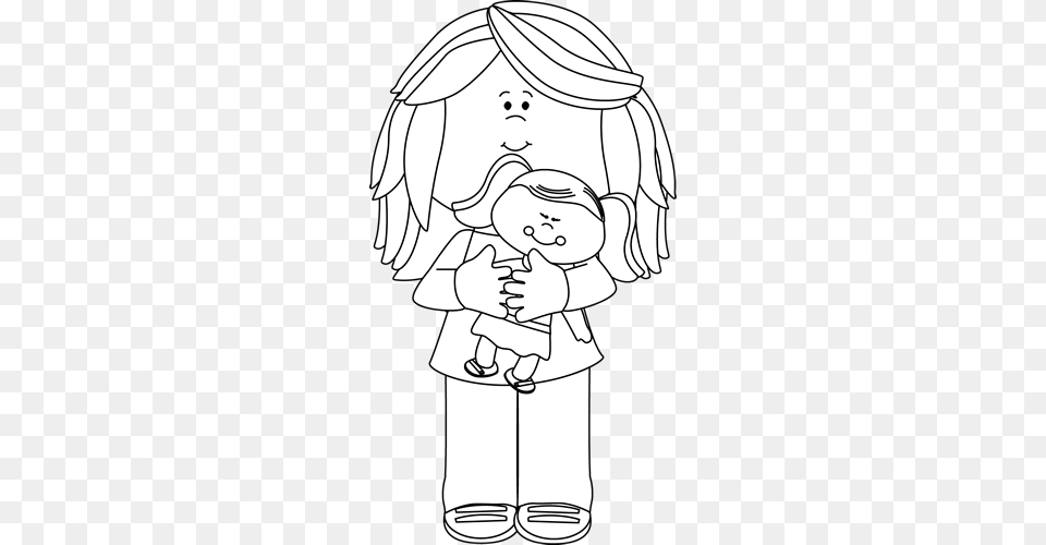 Black And White Black And White Little Girl Holding Girl Holding A Doll Clipart Black And White, Baby, Person, Face, Head Free Transparent Png