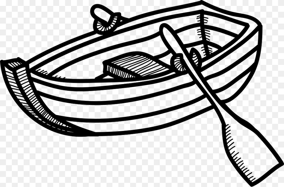 Black And White Boating Rowing Boat Clipart Black And White, Vehicle, Transportation, Watercraft, Dinghy Png