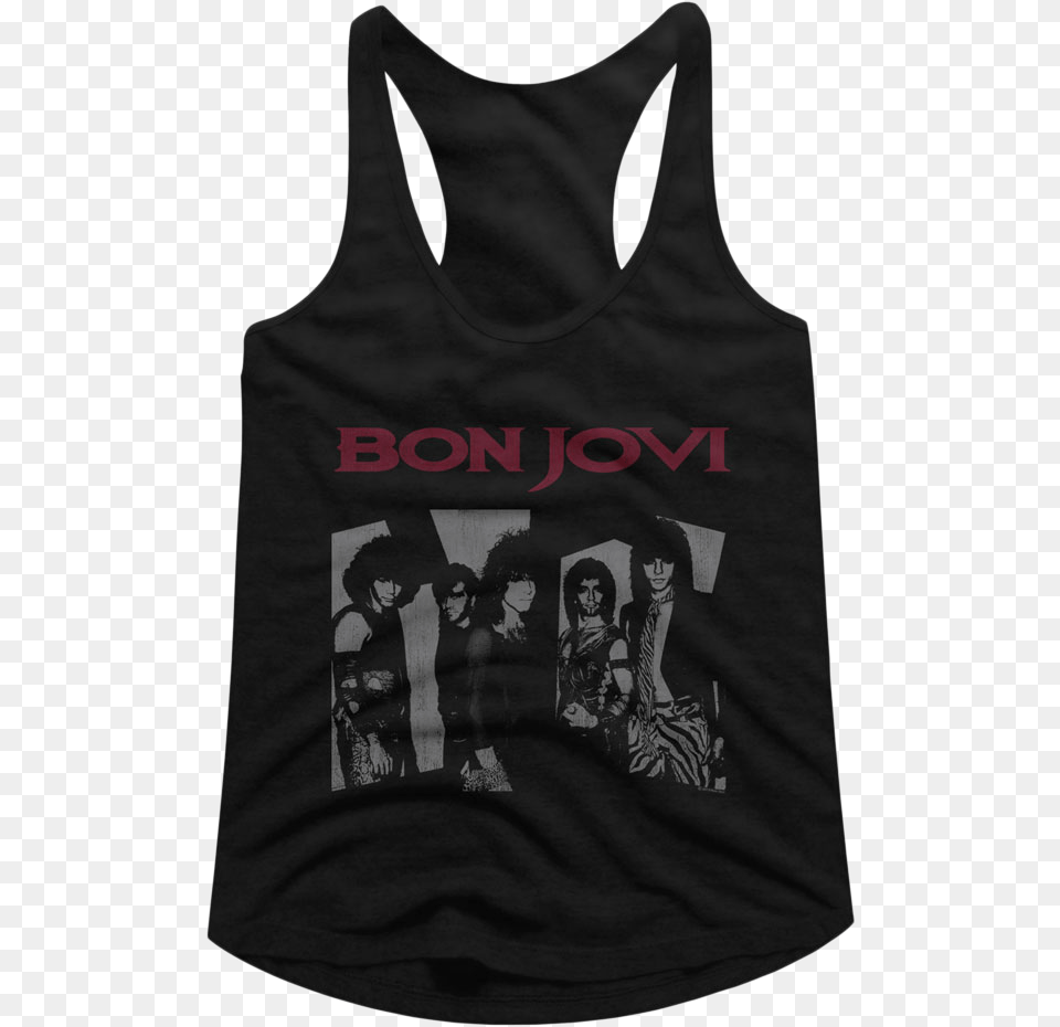 Black And White Bon Jovi Racerback Tank Top Police 81 82 Tour Ghost, Clothing, Tank Top, Person, Adult Free Transparent Png