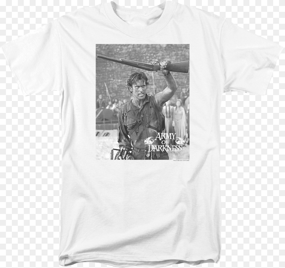 Black And White Boom Stick Army Of Darkness T Shirt T Shirt, People, Clothing, T-shirt, Person Png