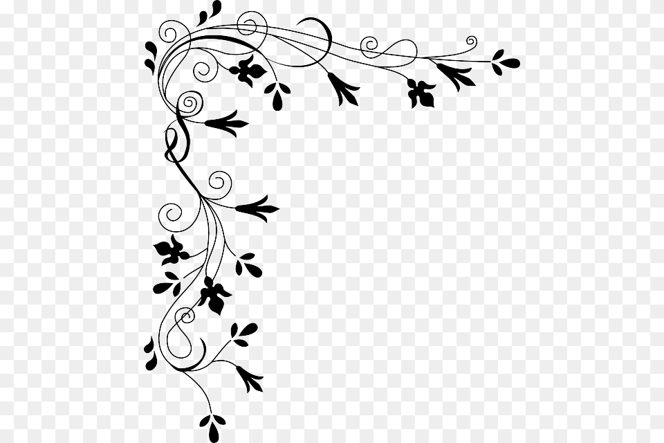Black And White Border Flowers Clipart, Graphics, Art, Floral Design, Pattern Png