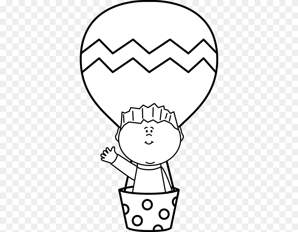 Black And White Boy In A Hot Air Balloon Clip Art Bulletin, Aircraft, Transportation, Vehicle, Hot Air Balloon Free Transparent Png