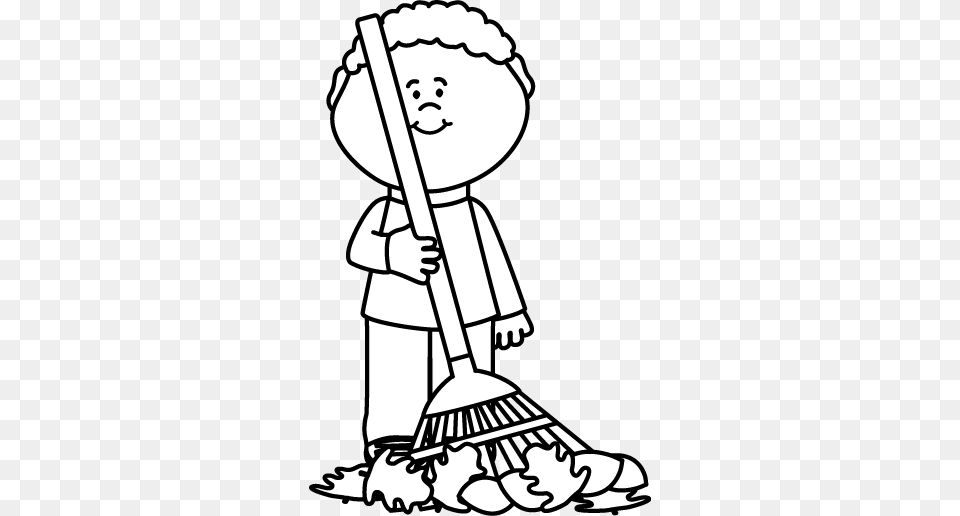 Black And White Boy Raking Autumng Leaves Unit Autumn Or Fall, Cleaning, Person, Baby, Face Png Image