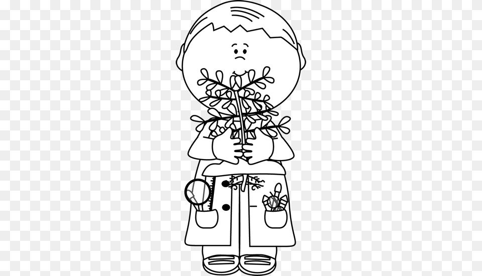Black And White Boy Scientist With A Plant Clip Art Science Clip Art Black And White, Stencil, Book, Publication, Comics Png Image