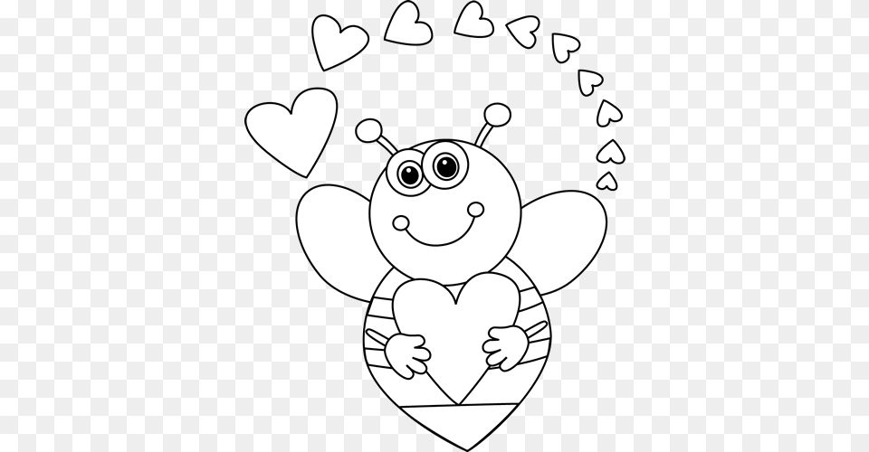 Black And White Cartoon Bee With Valentine39s Day Hearts Valentine39s Day Clip Art Black And White, Baby, Person, Face, Head Free Png Download