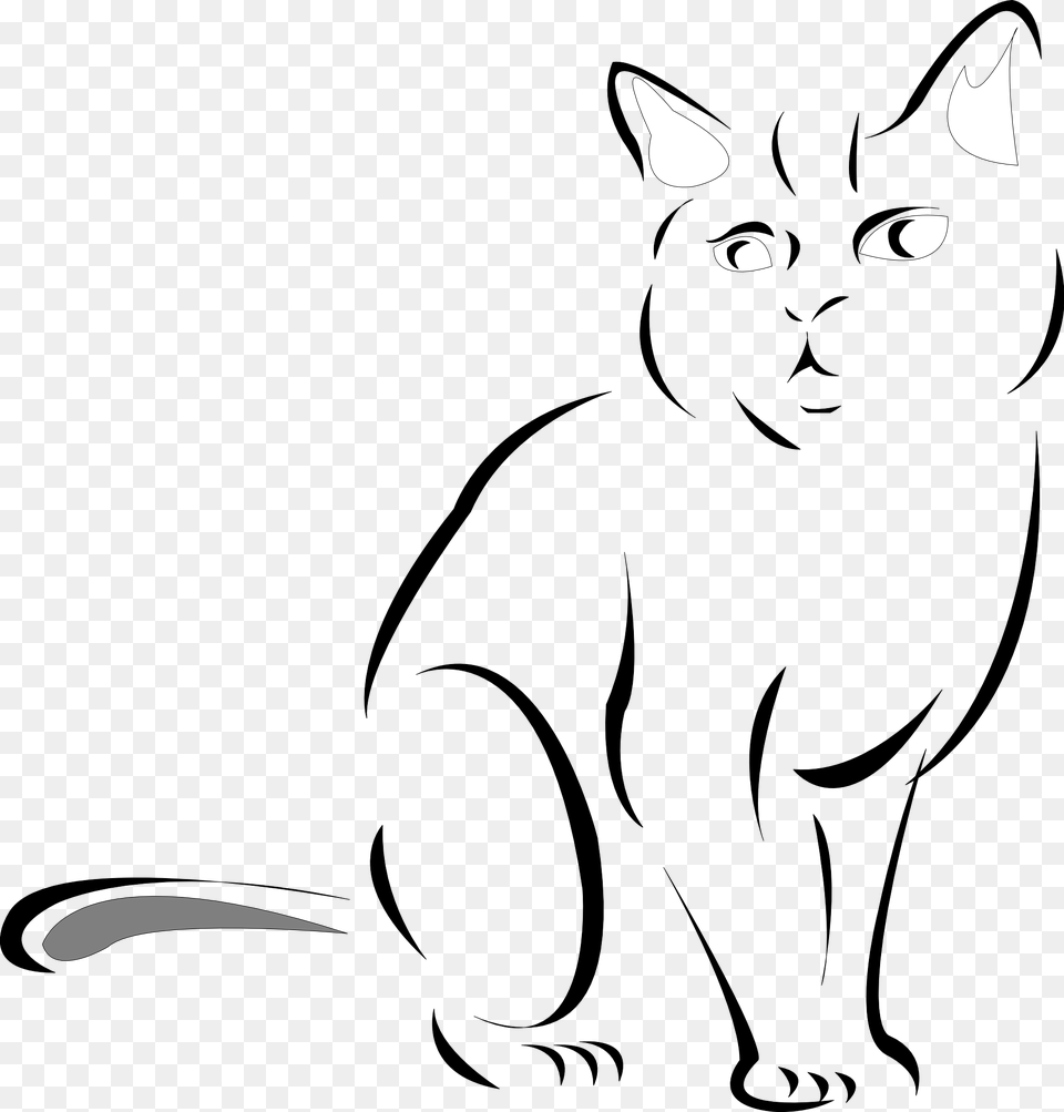 Black And White Cat Drawingcat Line Drawings Clipart Clipart Black Amp White Cat, Animal, Mammal, Pet, Stencil Png Image
