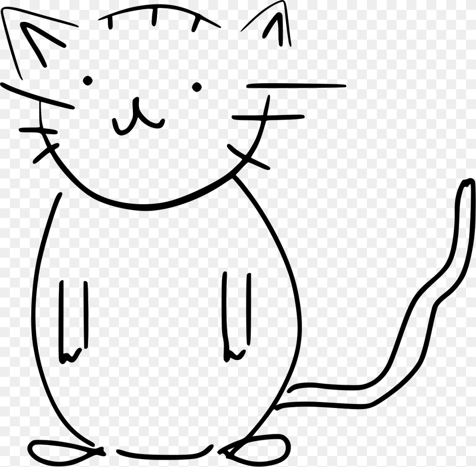 Black And White Cat Sketch, Gray Free Png Download