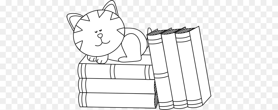 Black And White Cat Sleeping On Books Clip Art Black And White Clip Art For Books, Book, Publication, Drawing Free Png Download
