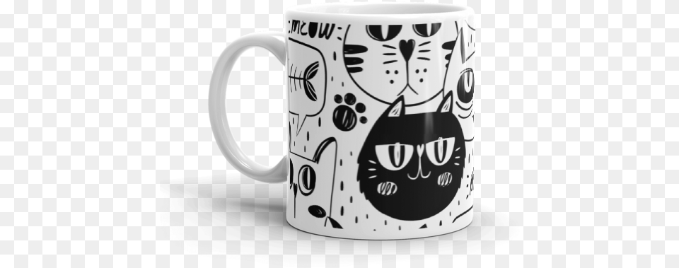 Black And White Cats Multi Pattern Coffee Mug Cat Faces Pillow Case, Cup, Beverage, Coffee Cup Free Transparent Png