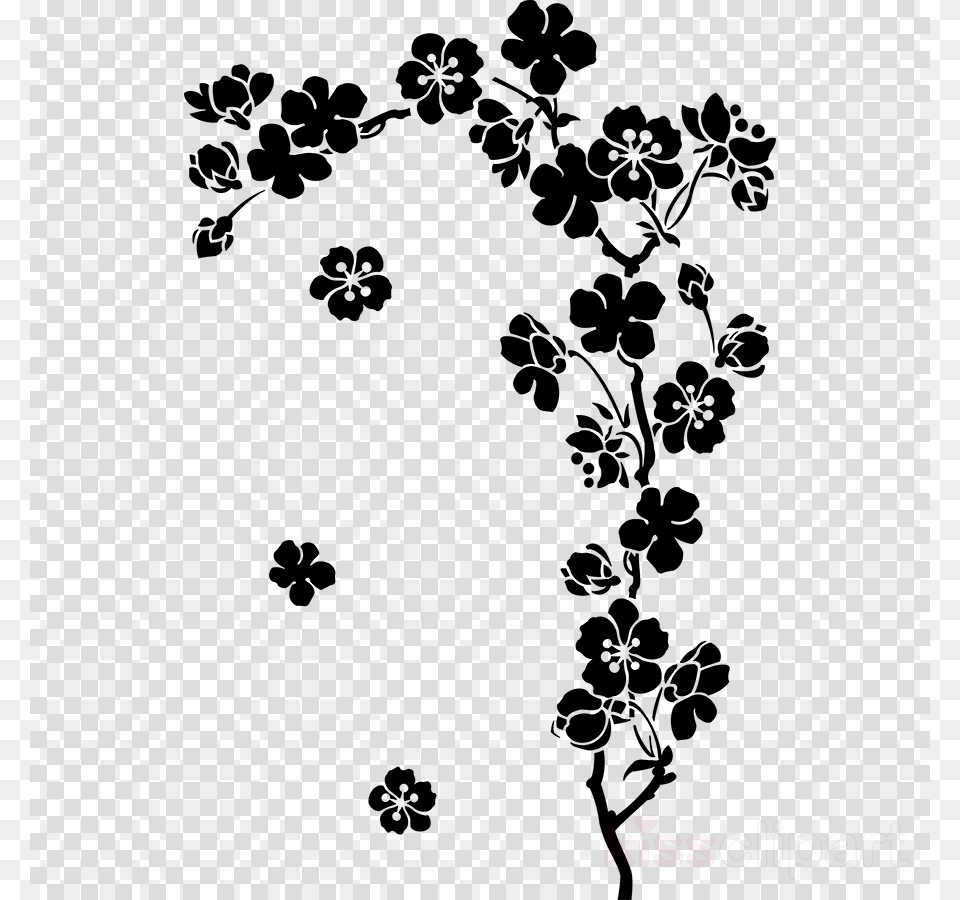 Black And White Cherry Blossom Tree, Pattern, Home Decor, Art, Floral Design Free Png