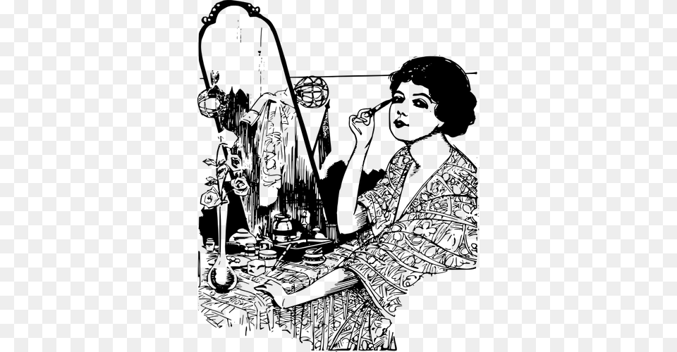 Black And White Clip Art Of A Woman With Make Up, Gray Free Png
