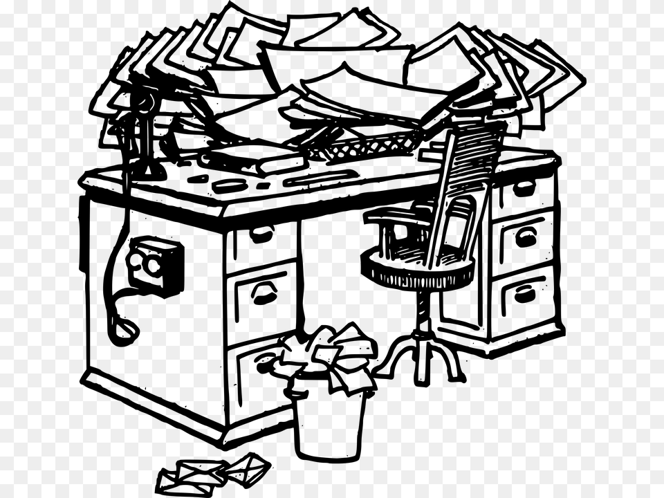 Black And White Clipart Man At Messy Desk Messy Desk Clipart Black And White, Gray Free Png