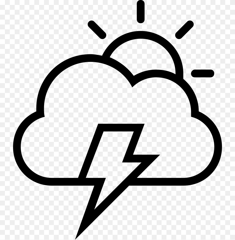 Black And White Clipart Sun And Clouds Image Library Cloud With Lightning Bolt, Stencil, Device, Grass, Lawn Free Png