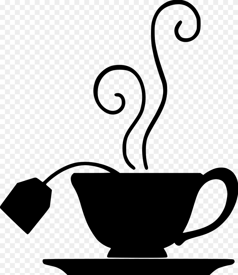 Black And White Clipart Teacup Coffee Tea Cup Silhouette, Gray Free Transparent Png