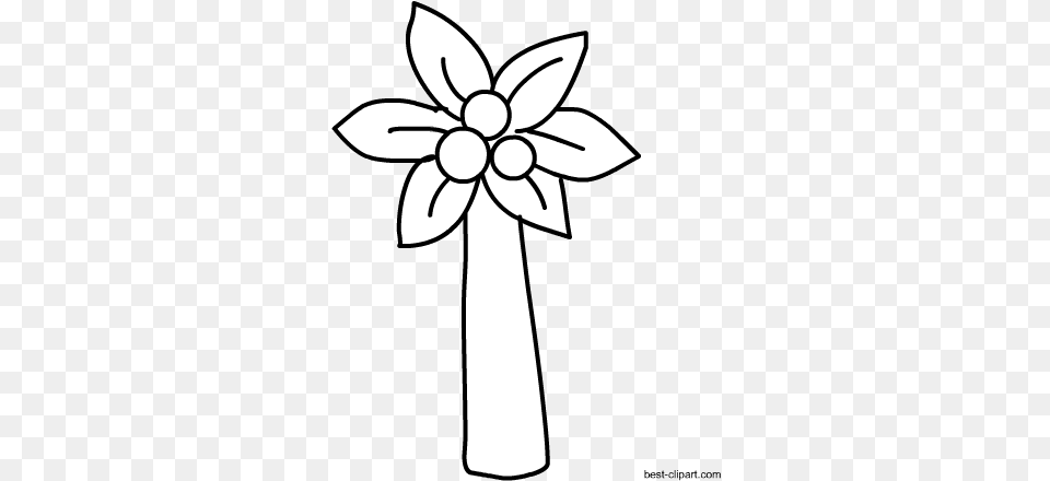 Black And White Coconut Tree Clip Art Coconut Tree Clip Art Black And White, Stencil, Flower, Plant, Cross Free Png