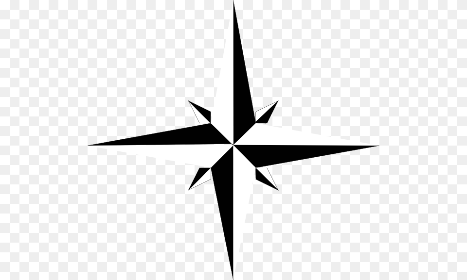 Black And White Compass Rose No White Clip Art, Symbol, Star Symbol, Cross Free Transparent Png