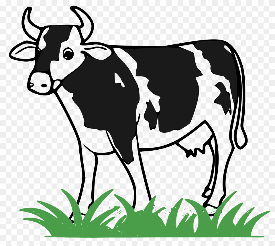 Black And White Cow In Green Grass Clipart, Animal, Cattle, Dairy Cow, Livestock Free Png Download