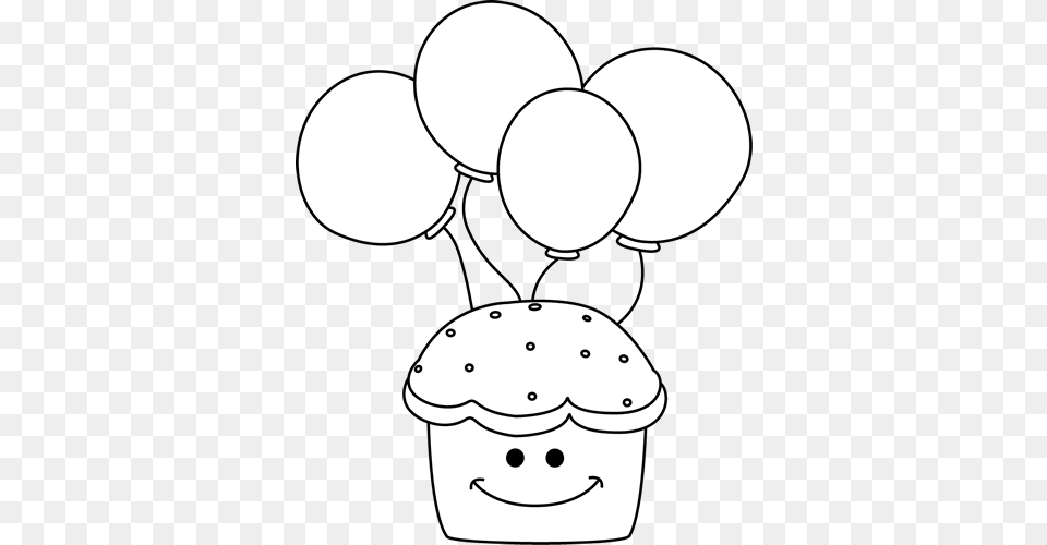 Black And White Cupcake And Balloons Balloon, Art, Drawing, Nature, Outdoors Png Image