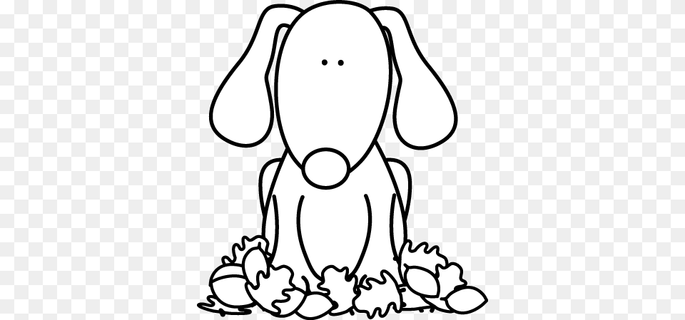 Black And White Dog Sitting In Leaves Clip Art Black And White Clipart Dog, Stencil, Animal, Bear, Mammal Png Image