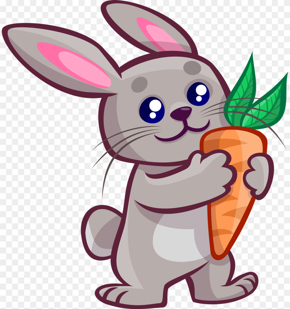 Black And White Cartoon Real And Vector Cute Rabbit Clip Art, Carrot, Food, Plant, Produce Free Png Download