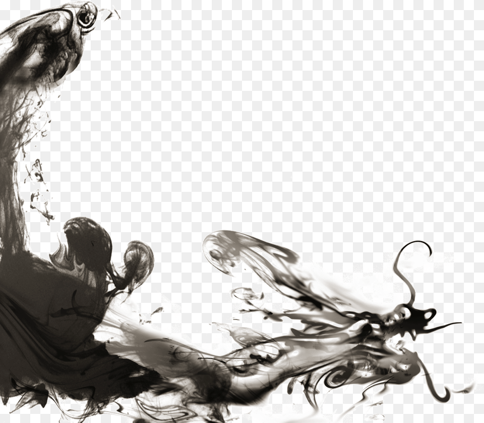 Black And White Download China Ink Brush Chinese Dragon Chinese Dragon Brush Art, Adult, Female, Person, Woman Png