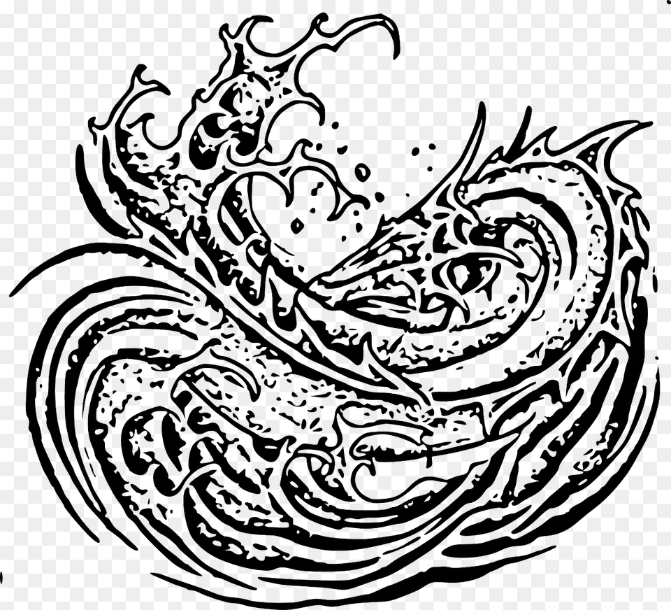 Black And White Dragon Water, Pattern, Art Png