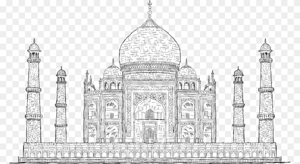 Black And White Drawing Of Taj Mahal India Taj Mahal Black And White, Architecture, Building, Dome, Arch Free Png Download