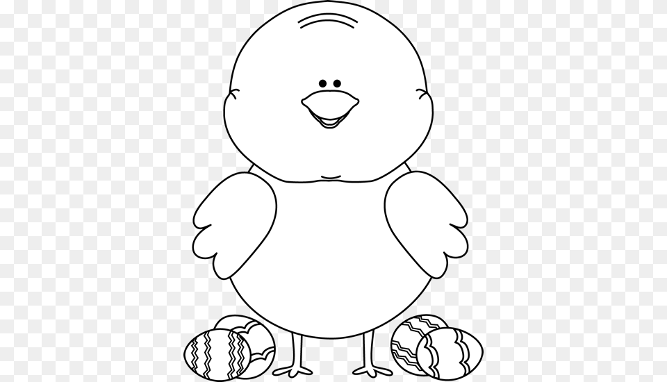 Black And White Easter Chick With Easter Eggs Easter Images Black And White, Stencil, Art, Drawing, Baby Png Image