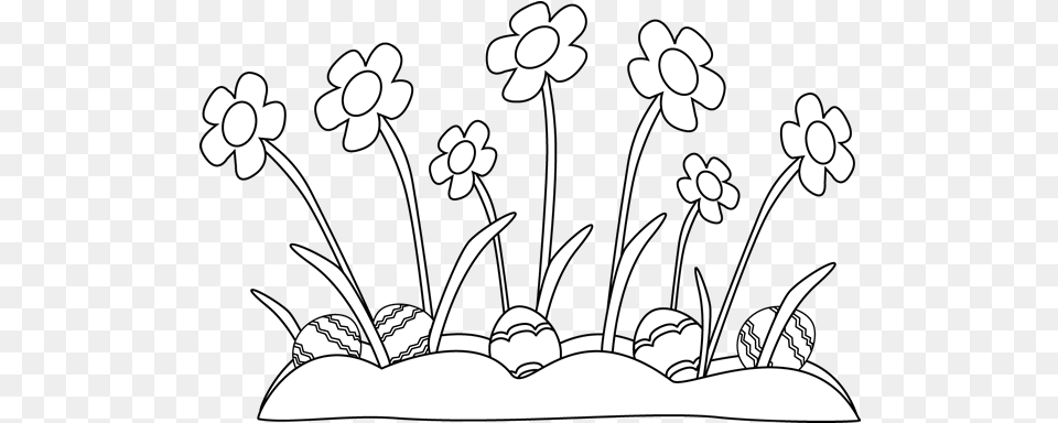 Black And White Easter Eggs Hidden In The Grass Clip Art Grass And Flower Coloring, Graphics, Floral Design, Pattern, Plant Free Png Download