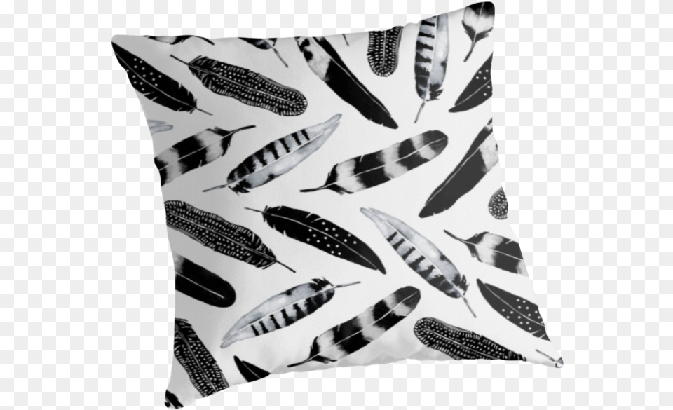 Black And White Feather Pattern Design Watercolor Painting, Cushion, Home Decor, Pillow, Animal Free Png