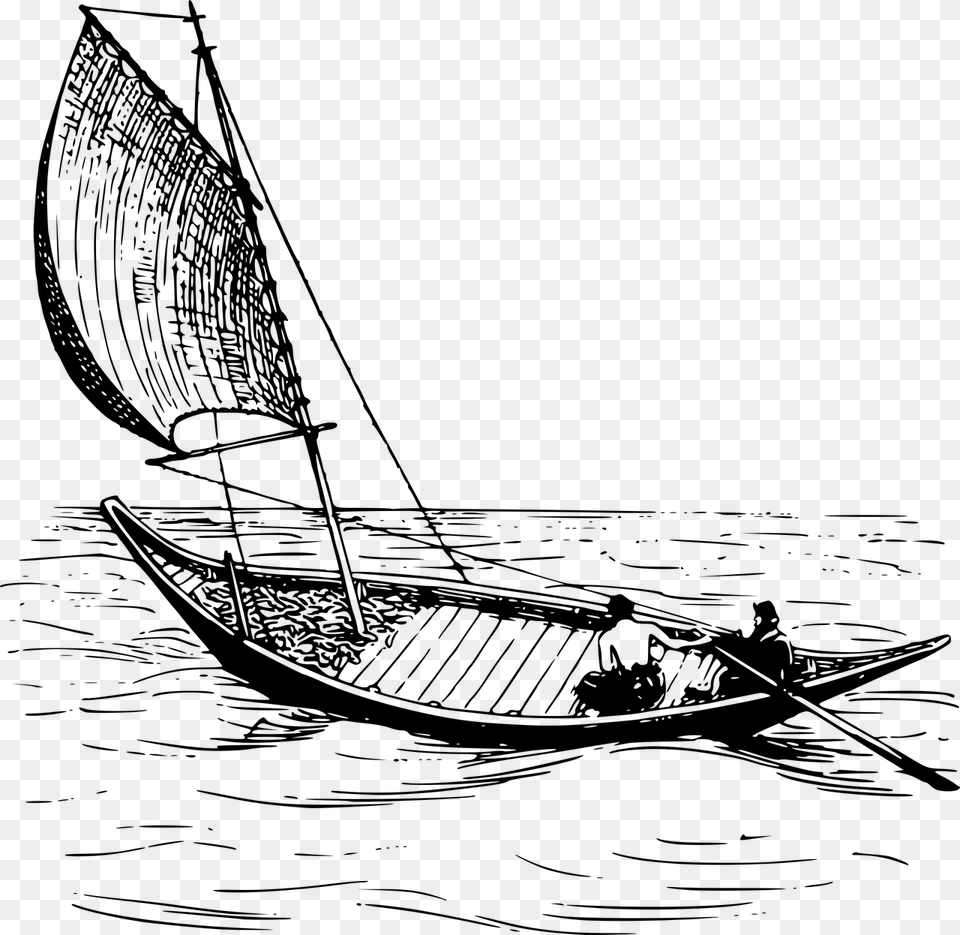 Black And White Fishing Boat Clip Art, Gray Png