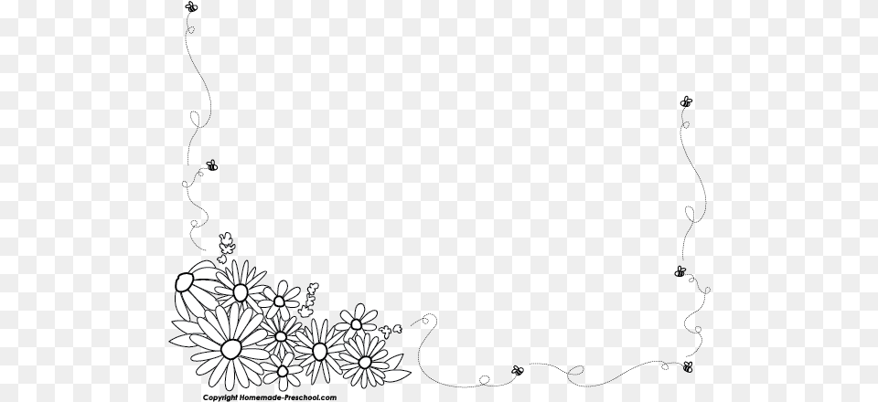 Black And White Flower Borders Bee Border Black And White, Art, Floral Design, Graphics, Pattern Free Png Download
